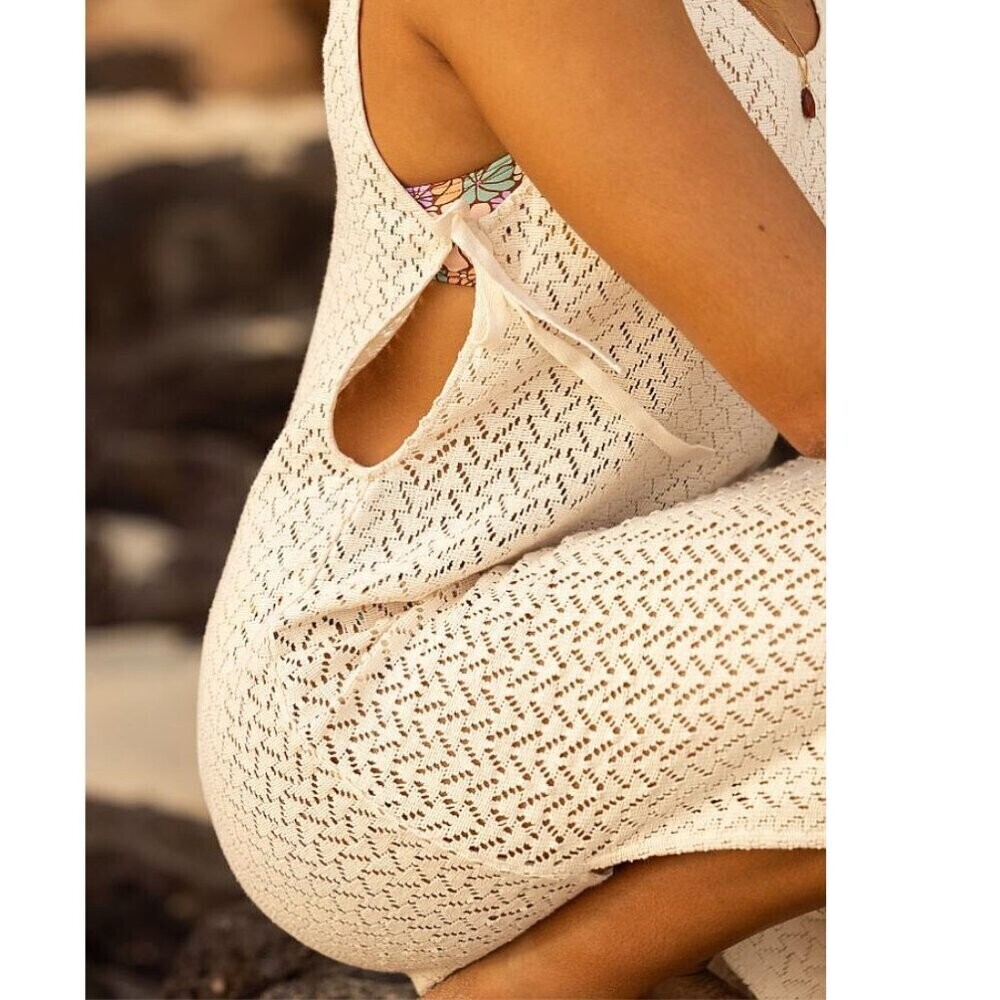 Roxy Beach Journey Knit Crochet Dress NWT Cream Size Small - Picture 2 of 13